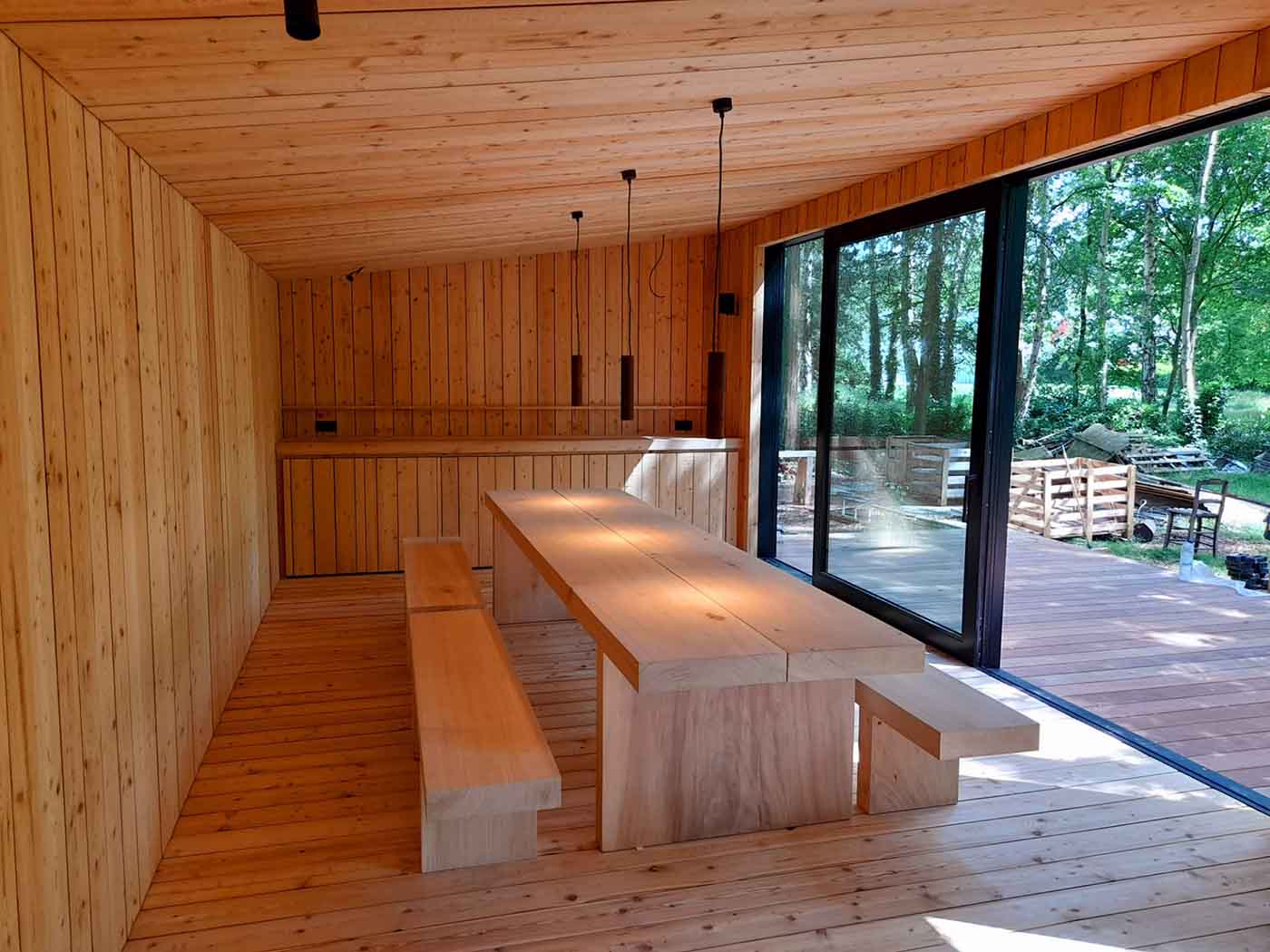 Houten poolhouse, tuinhuis, carport, fietsenberging - home office | Timber Projects - Home Office Lariks Bonheiden